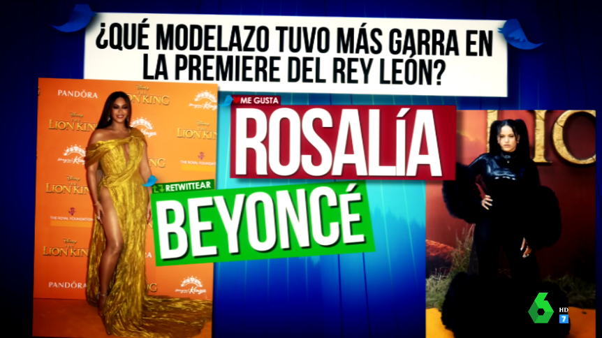 zapeandola6's tweet photo. TUITSONDEO #zapeando1413 📊🙋🏻‍♂️🙋🏻‍♀️ 
¿Qué modelazo tuvo más GARRA en la premiere de #ElReyLeón?

RT 🔁 Beyoncé
MG ❤️ Rosalía https://t.co/ye2DEGbTfB