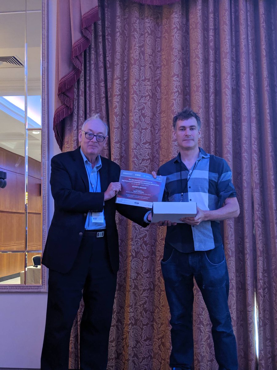 HPCS_Conference's tweet photo. Thank you to our #HPCS2019 Thursday Keynote Paul M Carpenter and the session chair Peter Kogge for an interesting session! https://t.co/sxYZb2gzOf