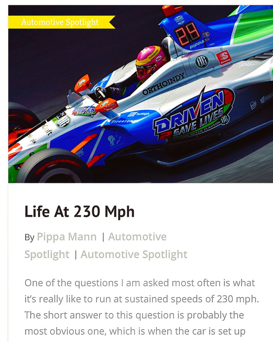 PippaMann's tweet photo. ICYMI earlier this week - my first article for #WobCars is now online! Ever wondering what itโs like to drive 230mph? I answer the question! >> https://t.co/fE3rqNYtcZ
#LifeAt230 #IndyCar #Indy500 #ThisWasMay https://t.co/aFn5wEChIr