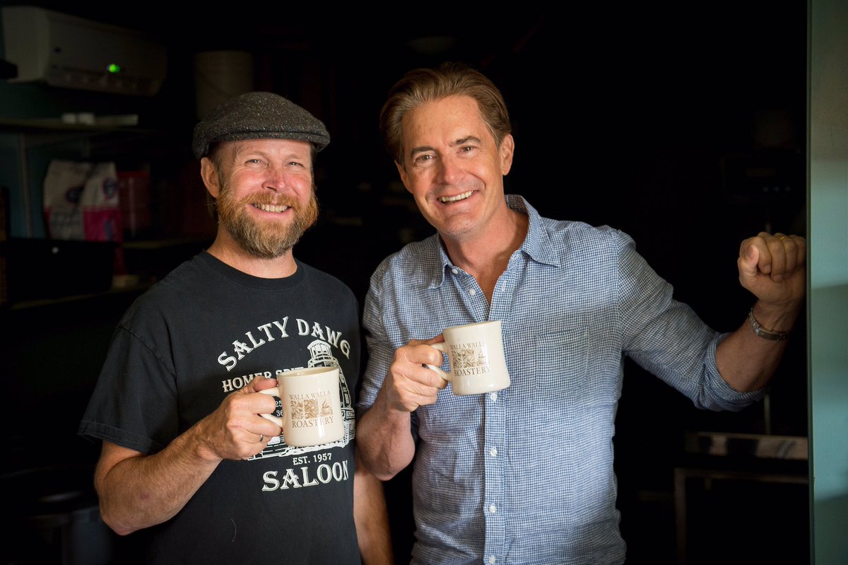 Flashback Thursday is back again! Two legends  of coffee, <a href="/Kyle_MacLachlan/">Kyle MacLachlan</a> and Thomas Reese, brought together by the love of black coffee. Shout out to <a href="/ajphotos/">Andrea Johnson</a> for the amazing photo. 🤙☕️ P.S. Kyle has his own coffee called Pursued by Bear Melange.