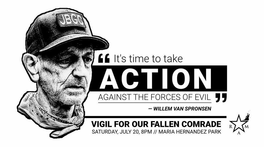 RevAbolitionNYC's tweet photo. Join us for: 
Vigil for Wilem Van Spronsen and against ICE!
Saturday, July 20, 8pm
Maria Hernandez Park in Bushwick 

#WillemVanSpronsen #ChingaLaMigra #AbolishICE #NoBorders #NoOneIsIllegal https://t.co/5cLwoWuaL3