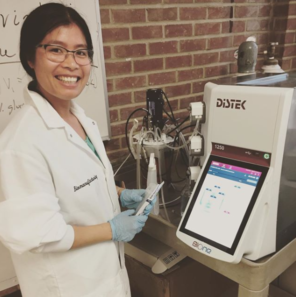 distekinc's tweet photo. Laney student Thu is feeding our BIOne today on loan from Distek. When she added a note directly to the trend graph using the touch screen interface, Thu said, “That’s awesome!” #biotech #biomanufacturing #eastbay @laneycollege #futurecustomer #biggestfan #distek #singleuse https://t.co/3oZfgalGak