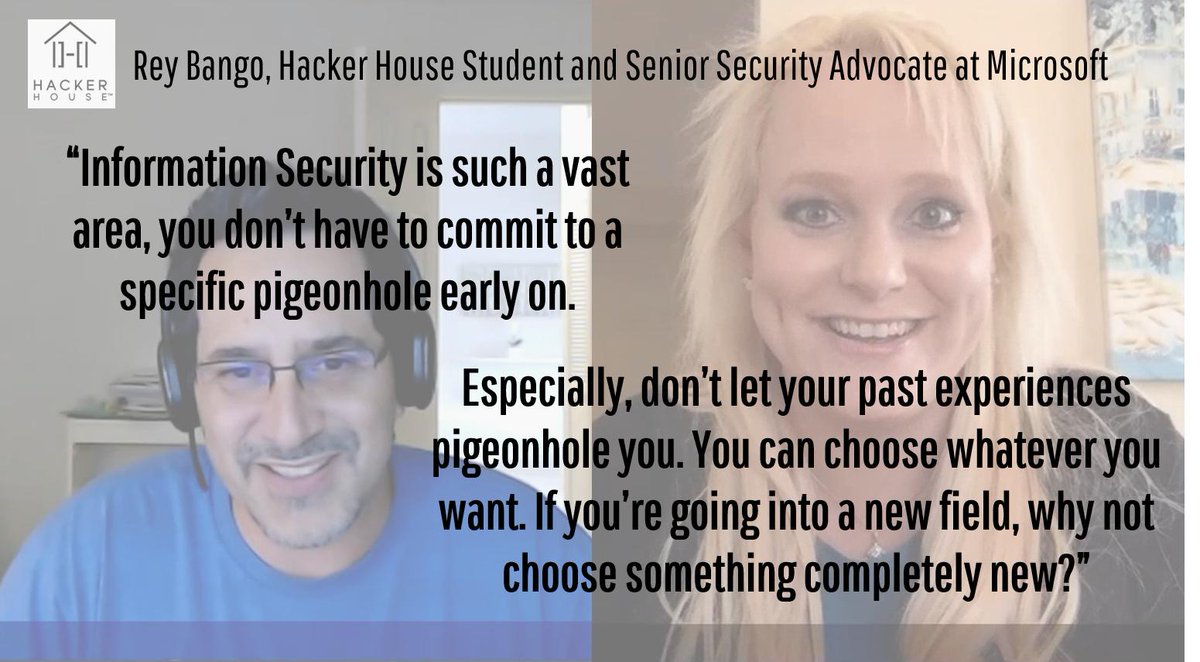 myhackerhouse's tweet photo. Case study of a big personal success story - @reybango talks about how he deliberately crafted his career to transition from developer to Senior Security Advocate @Microsoft. 

We're so happy for you Rey!

Read / listen --> 
https://t.co/LAPxYjKGBS

#HackerHouse #ethicalhacking https://t.co/jjLPTOLmsR