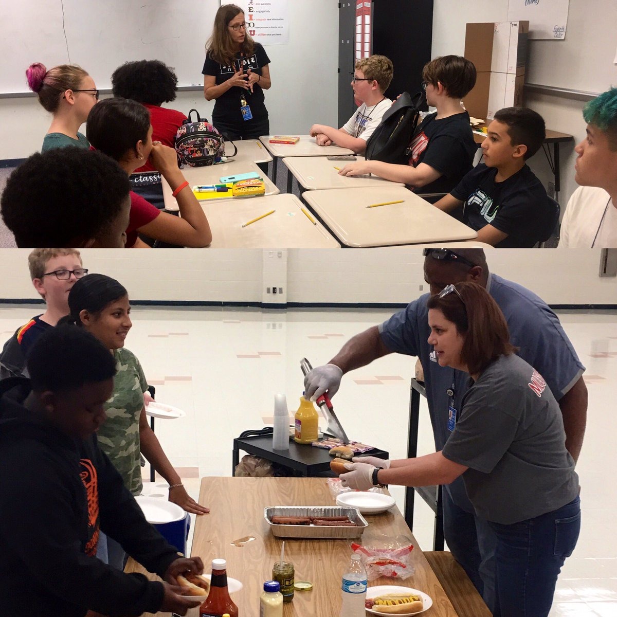 lpisd's tweet photo. It’s not camp unless there are hot dogs!  And that’s exactly what @PrinBrooks58 and school counselor Jenifer Muschweck provided for the 30 or so participants at La Porte Jr. High’s summer math camp on Thursday. #learningistasty #LPproud https://t.co/WyTSw3GQYM