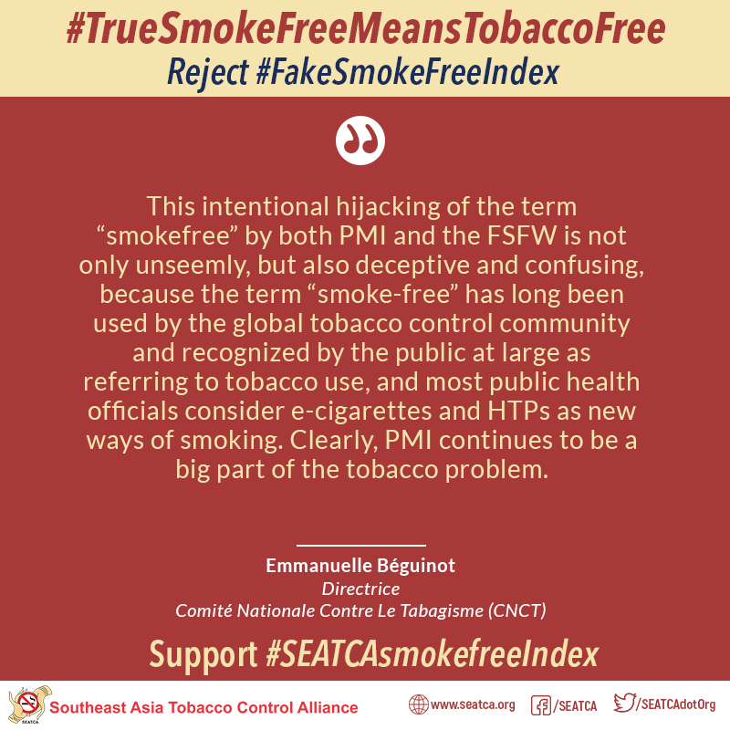 SEATCAdotOrg's tweet photo. Comité Nationale Contre Le Tabagisme (@Le_cnct) supports #SEATCAsmokefreeIndex! Full statement: https://t.co/uvJR56XItV 

#FakeSmokeFreeIndex
#DontBeFooled 
#PMIsmokefreeScam 
#RejectSmokeFreeFdn https://t.co/qJ7IW8PKto