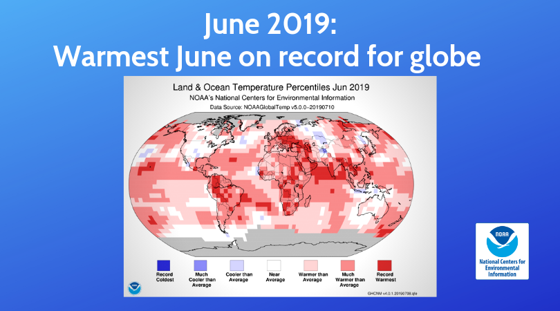 JUST IN: #June 2019 was the warmest June on record for globe, says <a href="/NOAA/">NOAA</a> National Centers for Environmental Information. Record dates to 1880. bit.ly/NOAAGlobal2019… <a href="/NOAA/">NOAA</a> #StateOfClimate