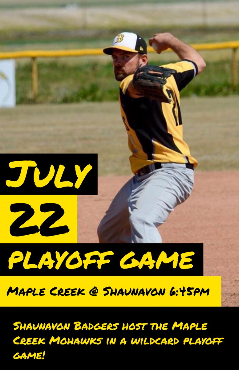 SABL WILDCARD PLAYOFFS!
With the regular season coming to an end, it’s time for some playoff baseball! Winners of each game will move on to the Final Four Showdown in Cabri on July 28th! Good luck to all teams!
