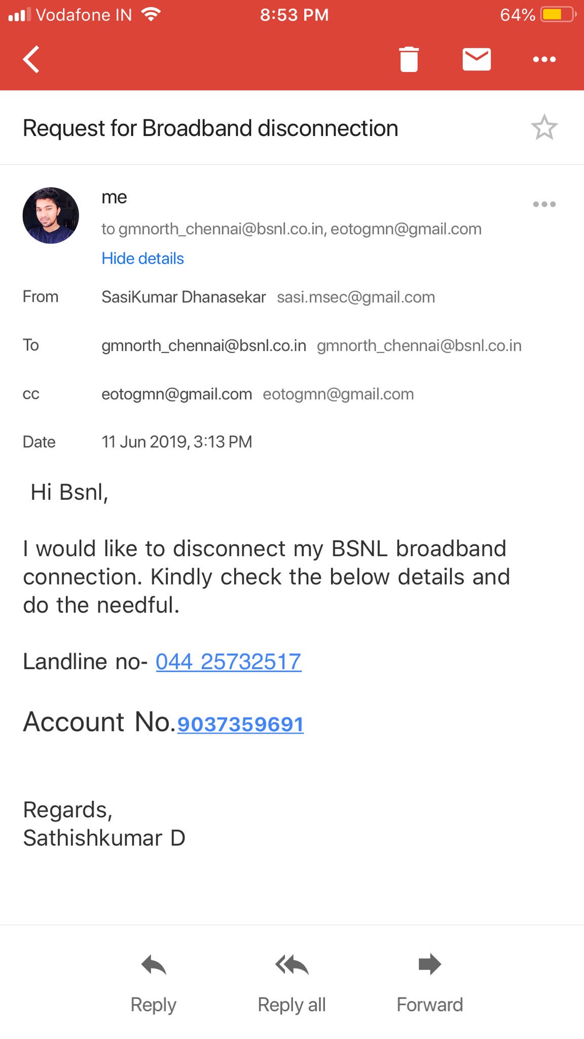 bsnl landline disconnection letter