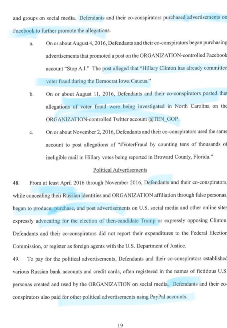 12/ Can you spot the difference between ads bought by Russians with fake I.D.’s and those of the Trump campaign. I can’t. Can you spot the difference in themes promoted by Russians committing fraud and deceit and the Trump campaign. I can’t.