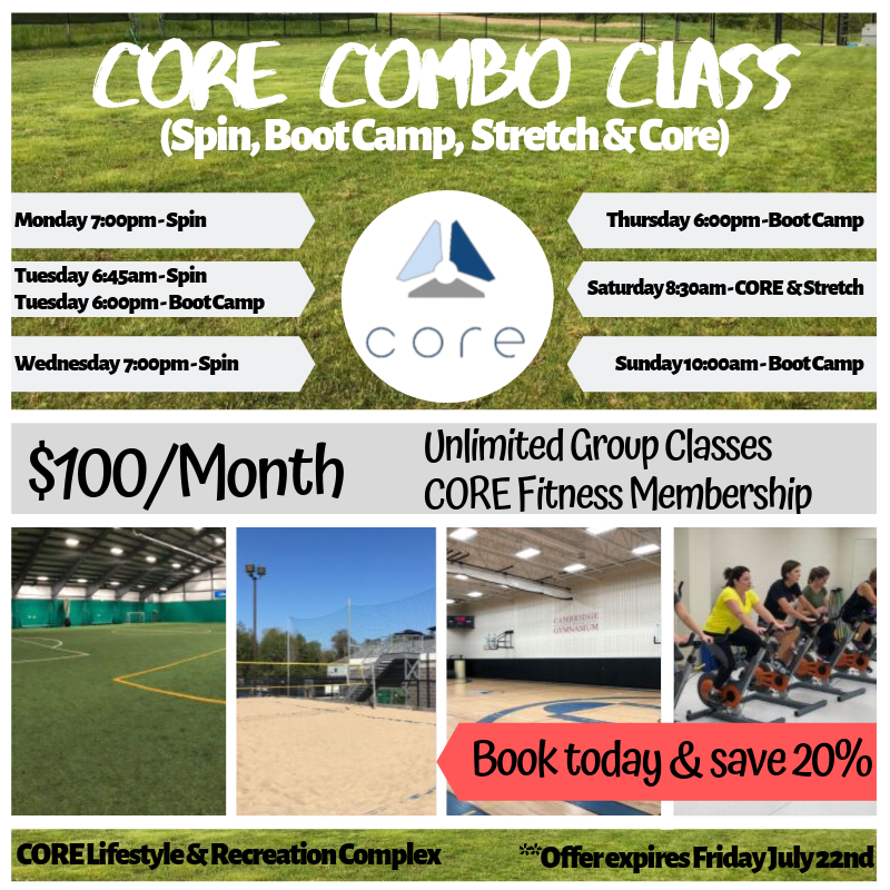 CORERecComplex's tweet photo. **NEW***CORE Combo Class.  Spin, Boot Camp, Core &amp; Stretch.  All the programs you love, lumped into one super class.  Classes run 6 days a week, morning and evening - Sign up today &amp; SAVE!!! #Fitness #CORERecComplex https://t.co/ulDE8Xsp8h