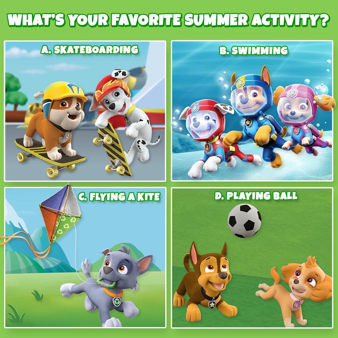 Anerkendelse industri Barcelona PAW Patrol on Twitter: "☀️Summer is in full effect! What are your favorite  activities you like to do with your kids? 🏊🏼‍♂️⚽️☀️#PAWPAtrol #Summer  https://t.co/hfiv0DF1mV" / Twitter