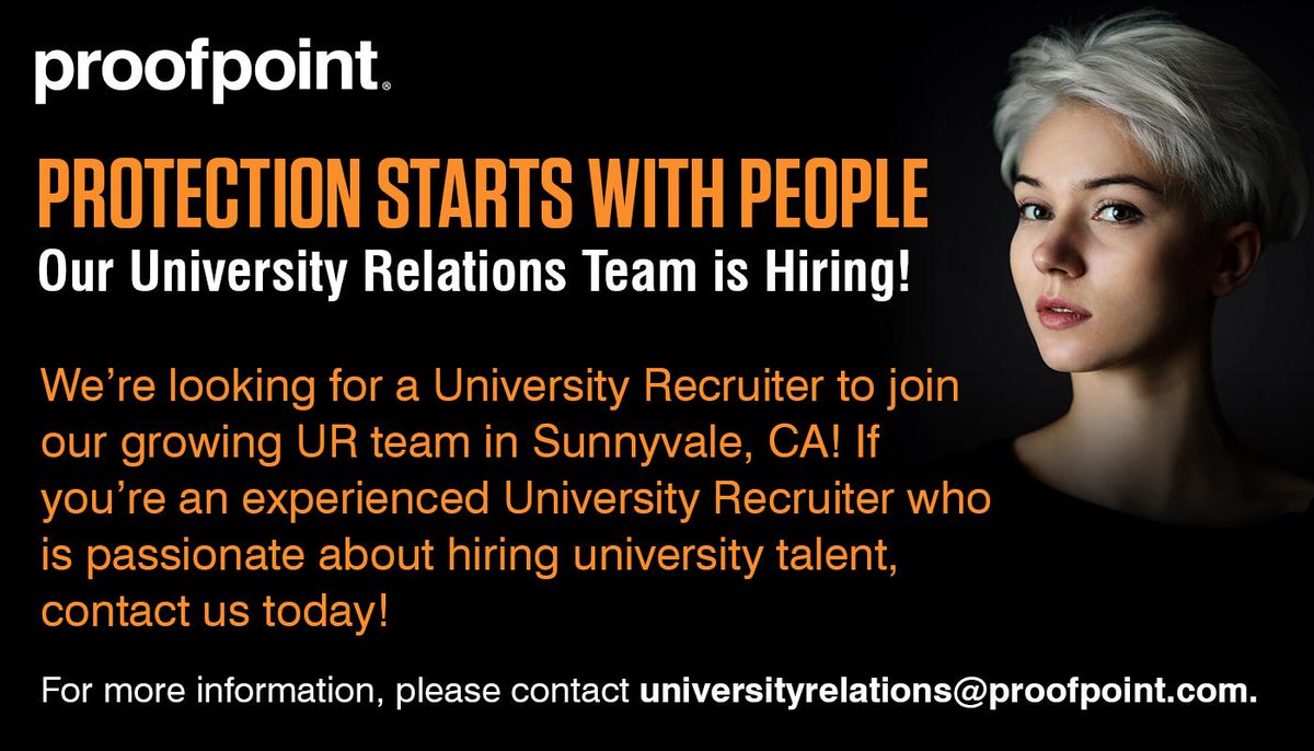 LifeAtPFPT's tweet photo. We're looking for a passionate University Recruiter to help grow our Intern and New College Grad programs by recruiting top university talent! If you have 2+ years of technical intern and NCG recruiting experience, apply now at https://t.co/dgbnxOmiyu. #ProofpointIsHiring https://t.co/yocIh1a9yO