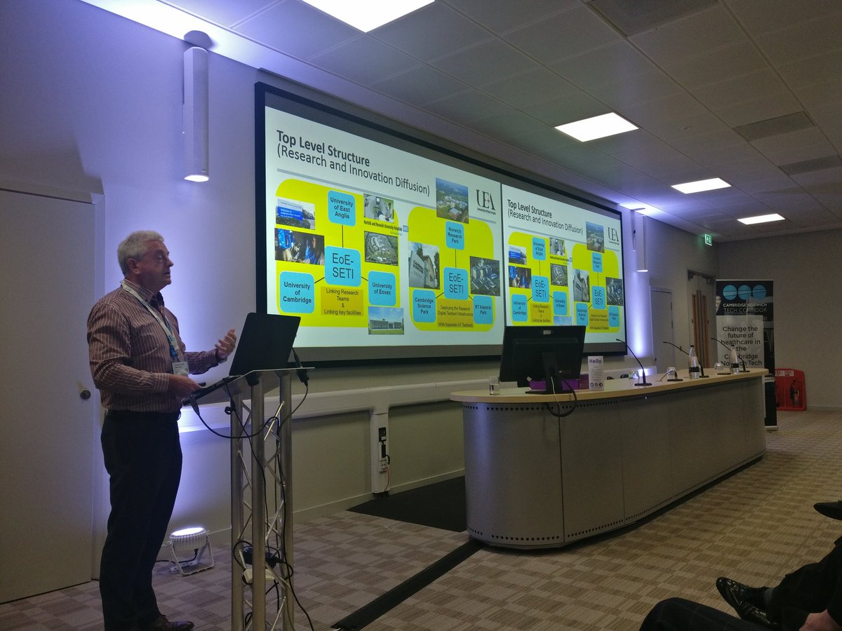 techcorridoruk's tweet photo. "A collaborative environment to enable brilliant ideas to come alive" The marvellous Prof Gerard Parr, @UEA_Computing, is now running us through SETI, a game-changing research network we're backing to put this region on the global map. #TechCorridorVIP https://t.co/Z5jAlQgp4b
