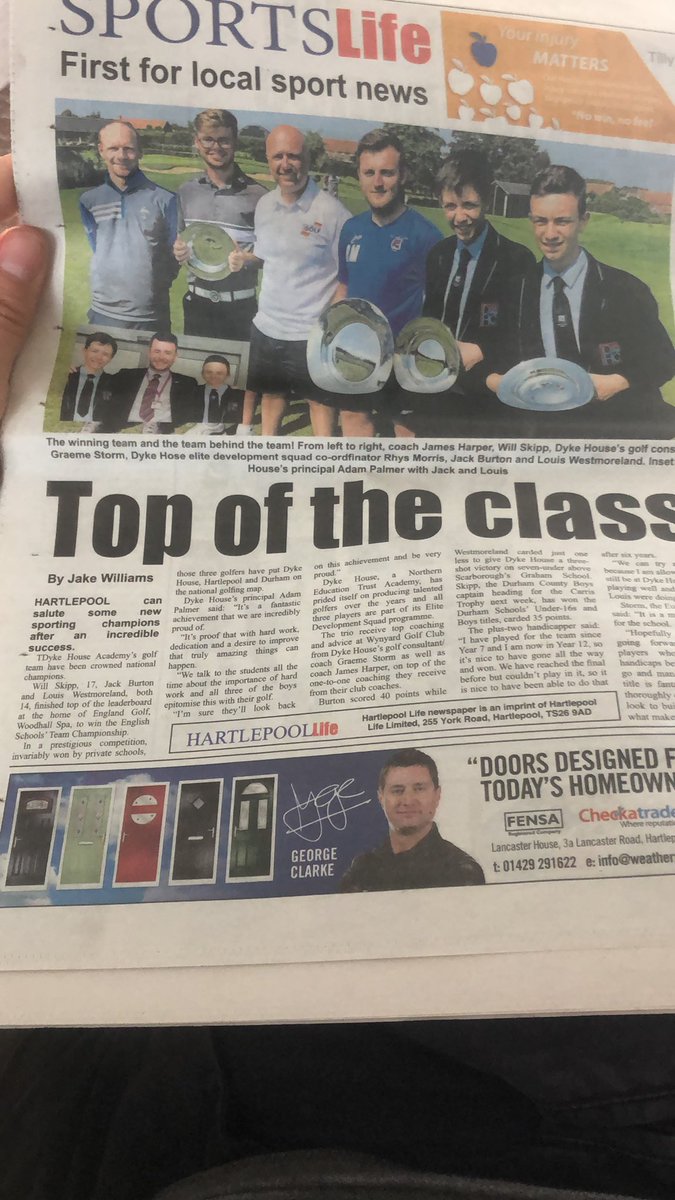 Fantastic back page for the brilliant <a href="/DykeHouse/">🌈NET Dyke House Academy</a> golfers in Hartlepool Life today ... great recognition for their achievements. 👍