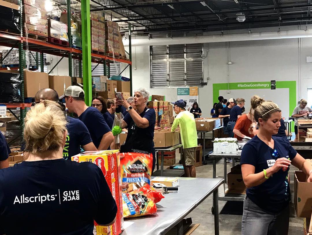FoodBankCENC's tweet photo. Thank you for following along throughout our #AllscriptsTakeover where our hard workers packed 15,544 lbs of food...13,787 meals!! HUGE thank you to Food Bank for allowing @Allscripts to have this takeover and to help with their mission. Happy Global Impact Day🥳 https://t.co/BOfbr7FtUh