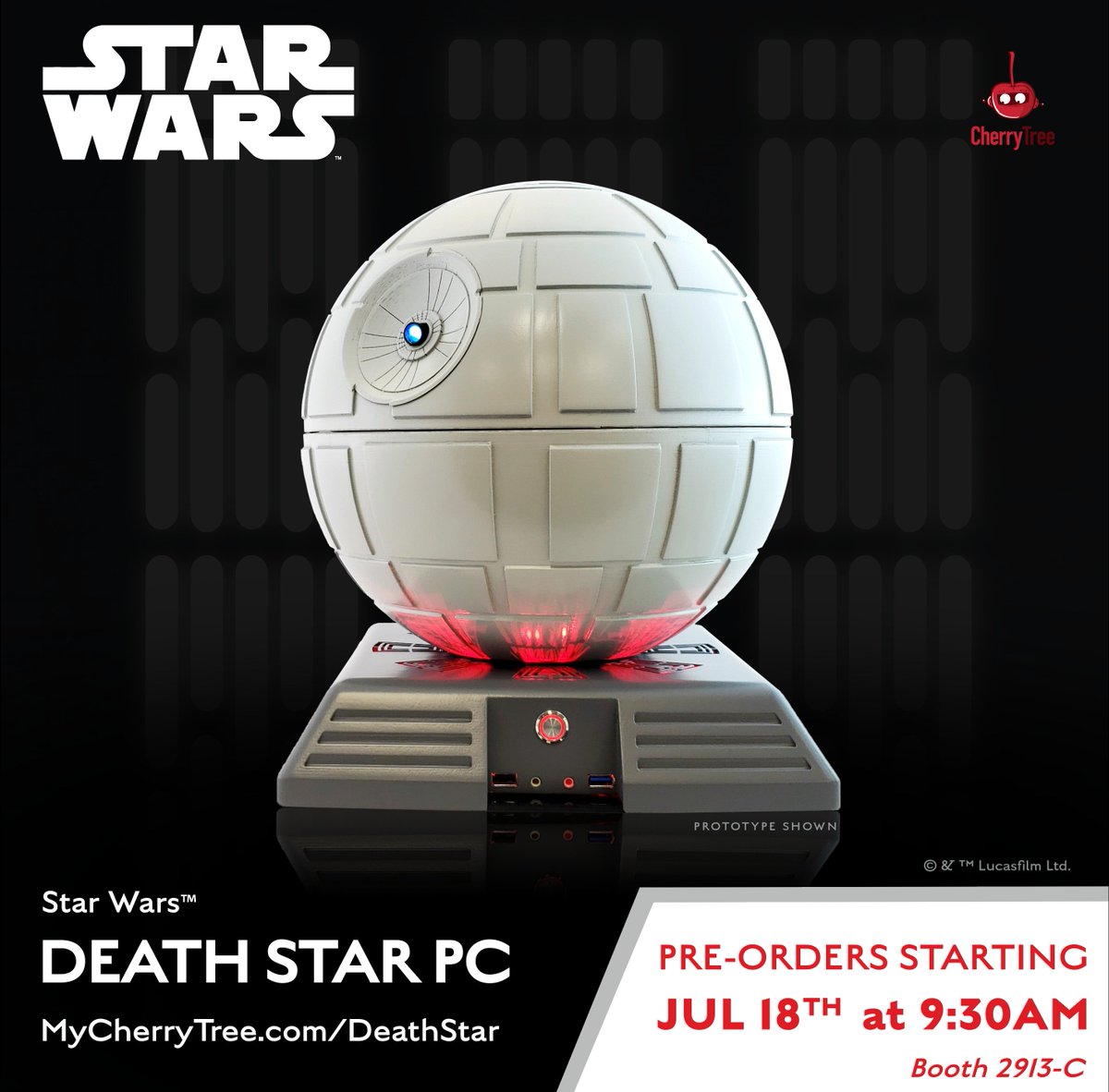 CherryTreeInc's tweet photo. 🚨 Now available for pre-order: The Star Wars™ Death Star PC 🚨 Come see it at Booth #2913-C in the Lucasfilm Pavilion! Pre-order online at https://t.co/bazWO3aJdw
.   .   .
@starwars #CherryTreeInc #StarWars #Lucasfilm #SDCC #Booth2913C #SDCC2019 https://t.co/KbffSSdj77
