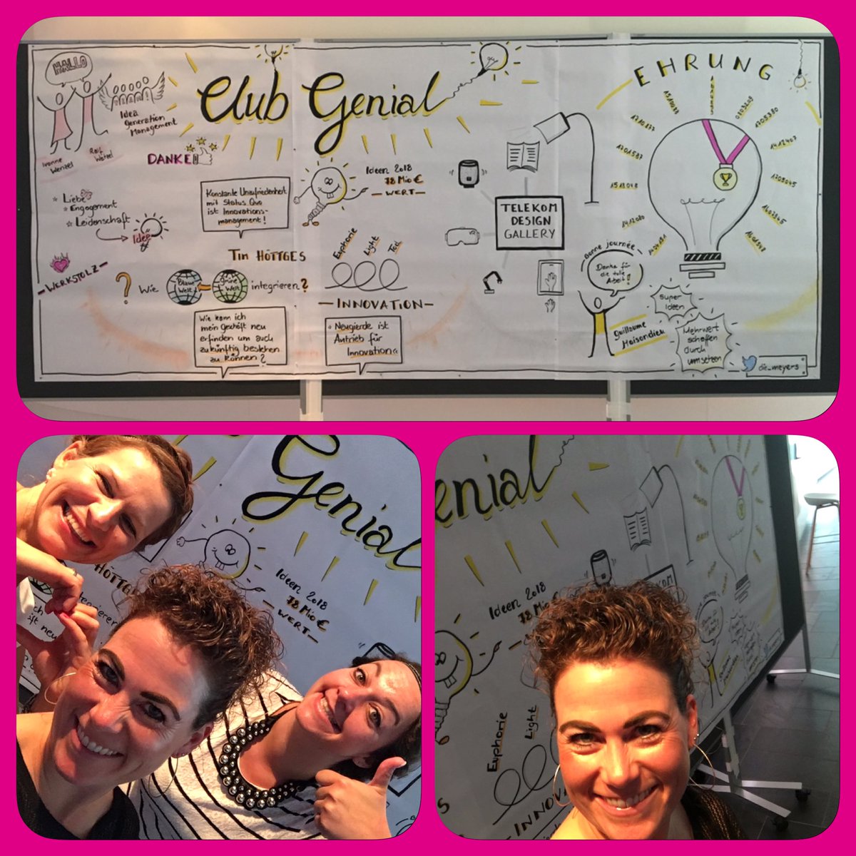 ✏️Geschafft. Zufrieden aber auch ein bisschen stolz ☺️ auf mein erstes #GraphicalRecording heute beim „Club Genial“💡in der #TelekomDesignGallery #bevisual #NewWork #LoveMagenta #Telekomwall