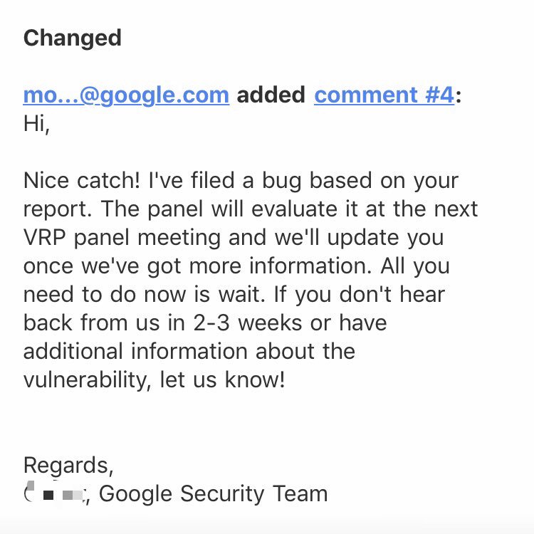 raneesh_ravi's tweet photo. Listed in Google Hall of fame.

Nice catch😉

https://t.co/EMQGN6ayw4

https://t.co/ERegpyZWE7

#bugbounty #hacker #googlevrp #halloffame #infosec #cybersecurity #security #penetrationtester #QA #defcon #hackerone #bugcrowd https://t.co/KMgY9D06Dg