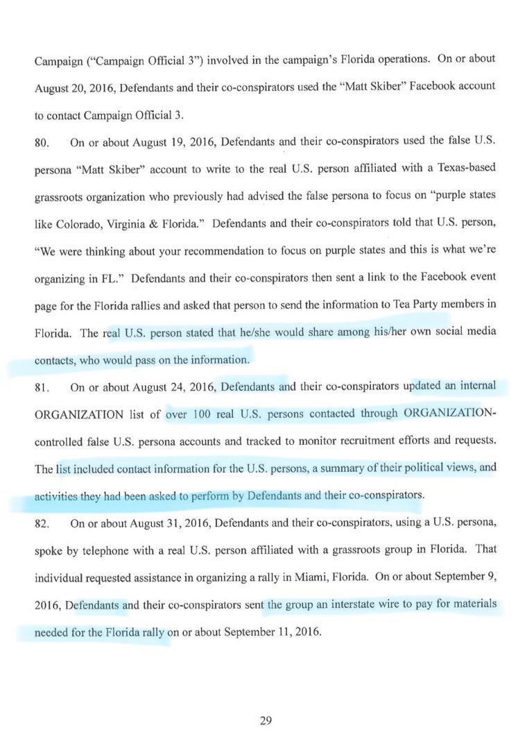 18/ ‘MATT SKIBER’ GOES FISHING: Fake personas used to gather intelligence on real Americans and list circulated to Defendants and co-conspirators with data on 100 people.American actress playing Hillary in prison garb continues gig, as Russian ops commit wire fraud and deceit