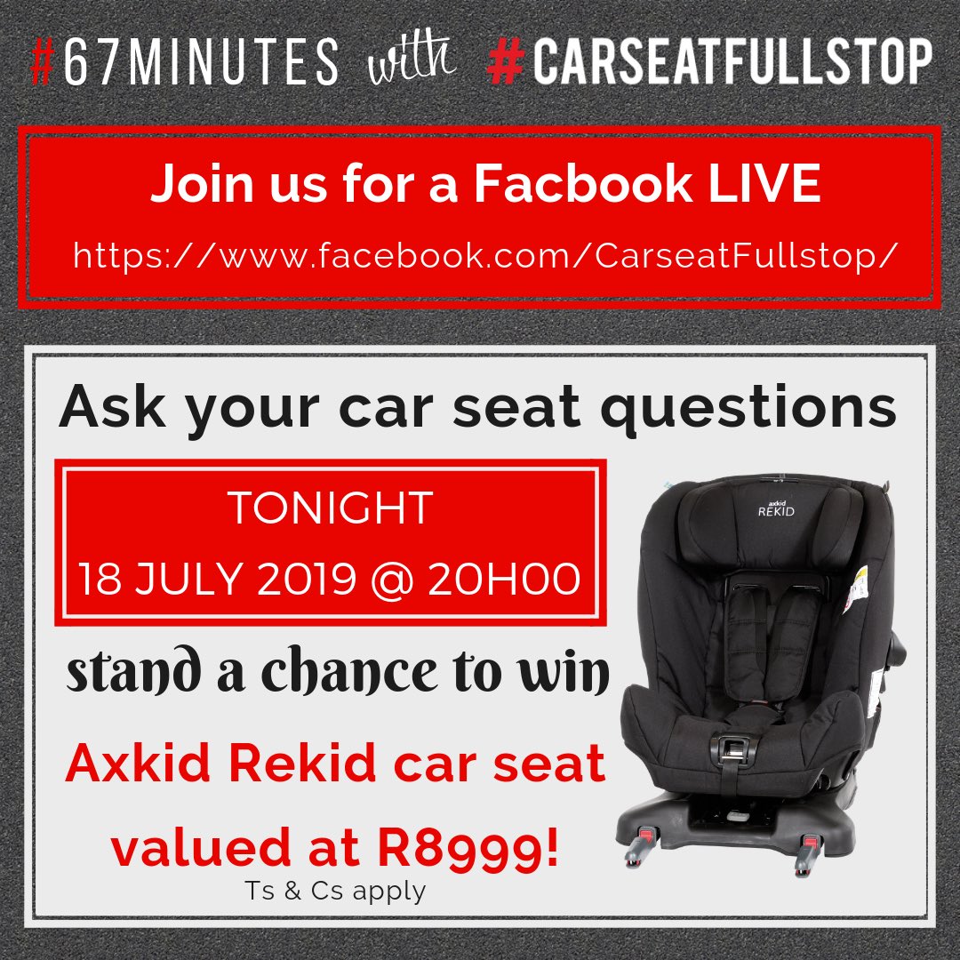 Join me on the #CarseatFullstop Facebook for a LIVE Q&amp;A on car seats. Ask your questions and engage and stand a chance to win an incredible <a href="/AxkidZa/">AxkidZa</a> car seat #AxkidRekid #CarseatFullstop