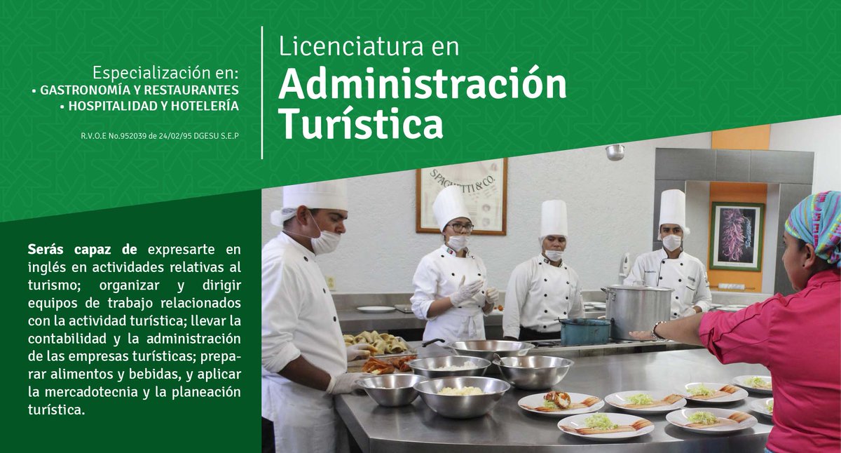 UNIMESOSLP's tweet photo. Cursa la carrera de #AdministraciónTurística con nosotros y especialízate en una de las siguientes áreas: Gastronomía y Restaurantes u Hospitalidad y Hotelería.
Sé parte de la Universidad Mesoamericana y descubre de lo que eres capaz de hacer. #LaMesoSanLuis #30Años #SLP https://t.co/mpa2N4JrND