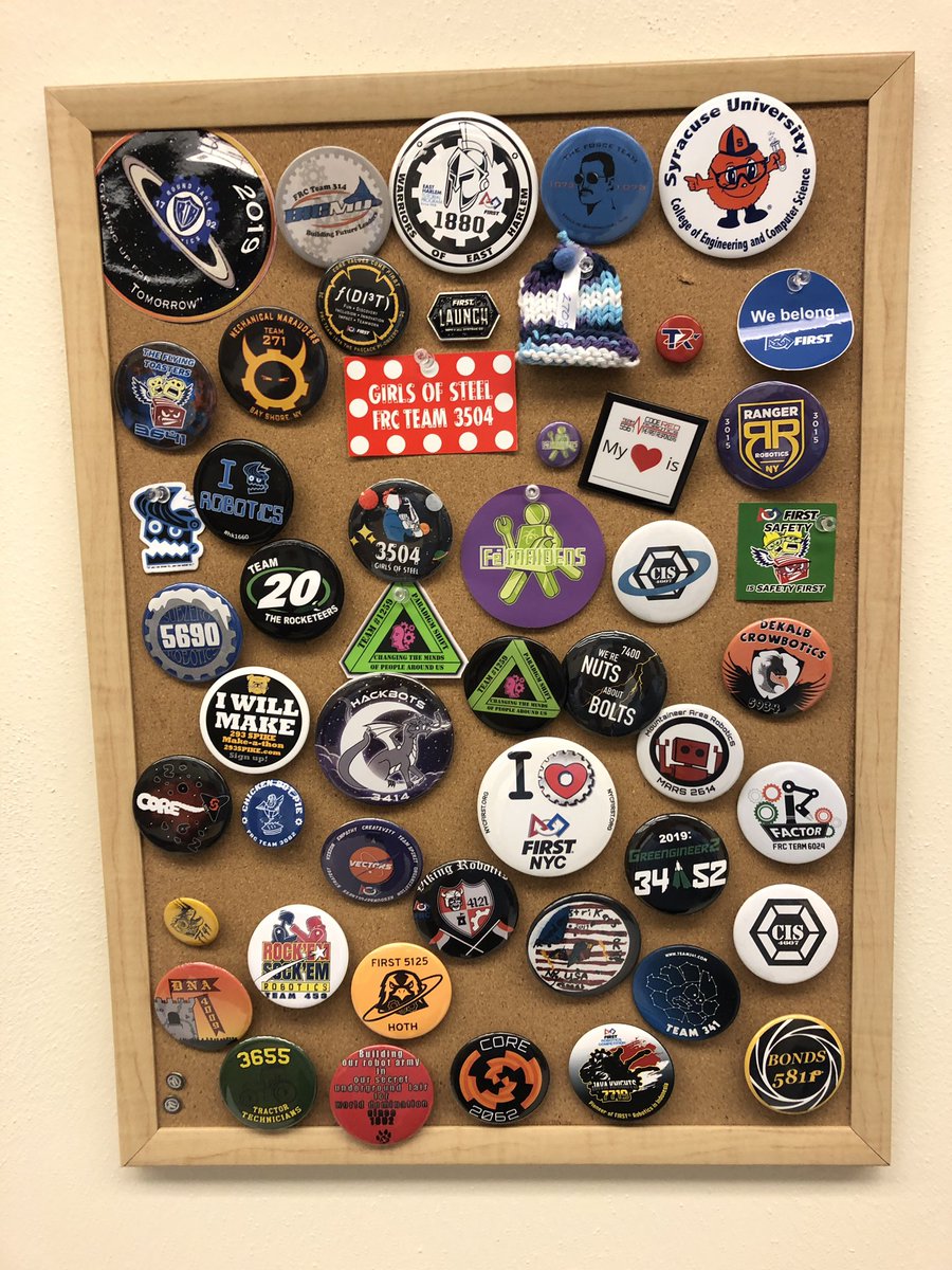 My fun board of <a href="/FIRSTweets/">FIRST</a> <a href="/FRCTeams/">FIRST Robotics Competition</a> buttons I got at Championship in Detroit! #sendmemore #omgrobots #stemsquad <a href="/mlong603/">Michelle Long</a>