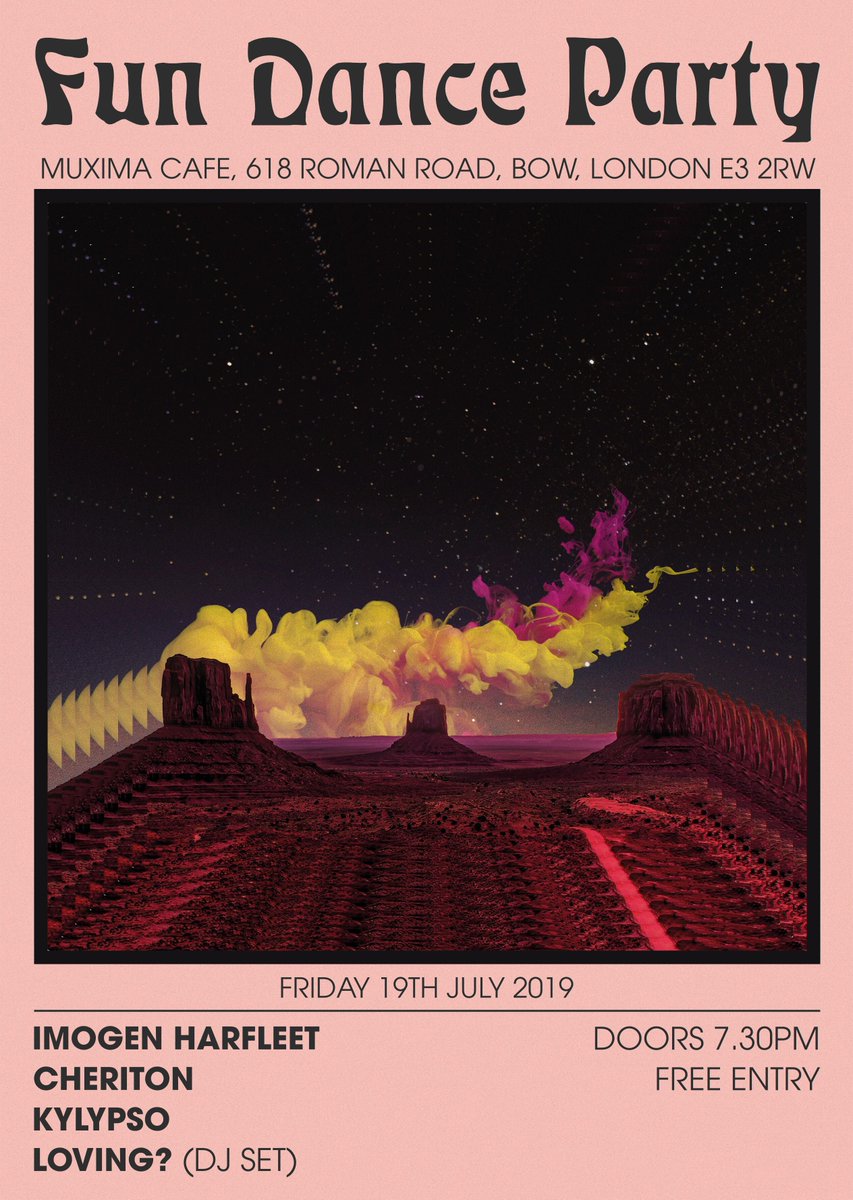 Join us tomorrow night Fri 19 July, for Fun Dance Party! Live performances by Kylypso, Imogen Harfleet &amp; Cheriton + Loving? DJ set, expect psychedelic, indie, dance party + good music! 

#muximamuxima #towerhamlets #romanroad #eastlondon #kylypso #music #cheriton #imogenharfleet