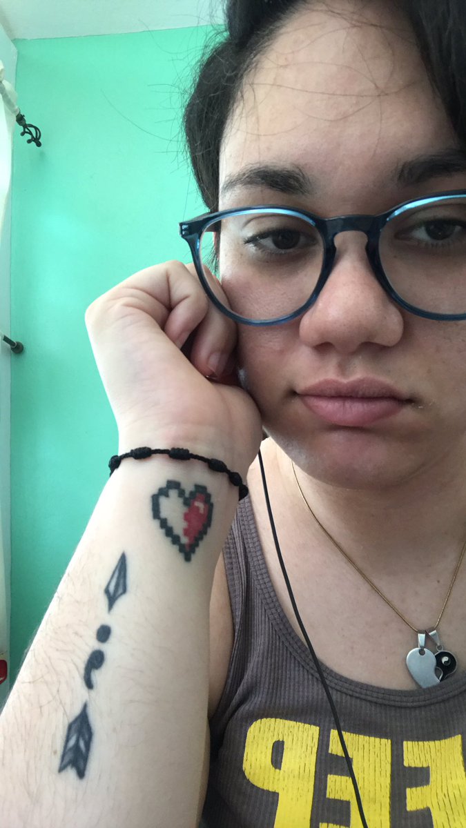 ZamusGaming's tweet photo. “My story is not over” love my tattoos #semicolon #8bitheart https://t.co/AFjysVgQ1d