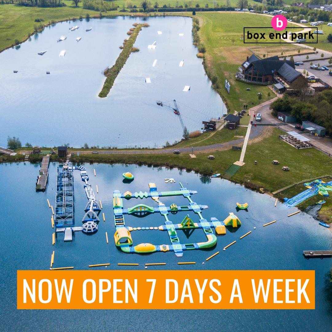 WE'RE NOW OPEN 7 DAYS A WEEK! 💦 Aqua Park 🏄 Cable Tow The following will be WEEKENDS only: 🏝 Beach Zone/Fun Swim 🌊 SUPs ⚡ Lake Ninja