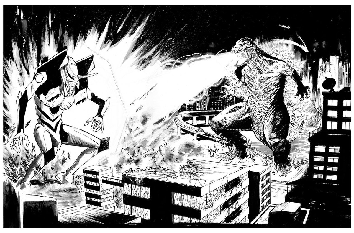 #TBT Shin Godzilla vs Eva- 1 commission, on 11x17 bristol. Had fun with this one. #Godzilla #NeonGenesisEvangelion 
