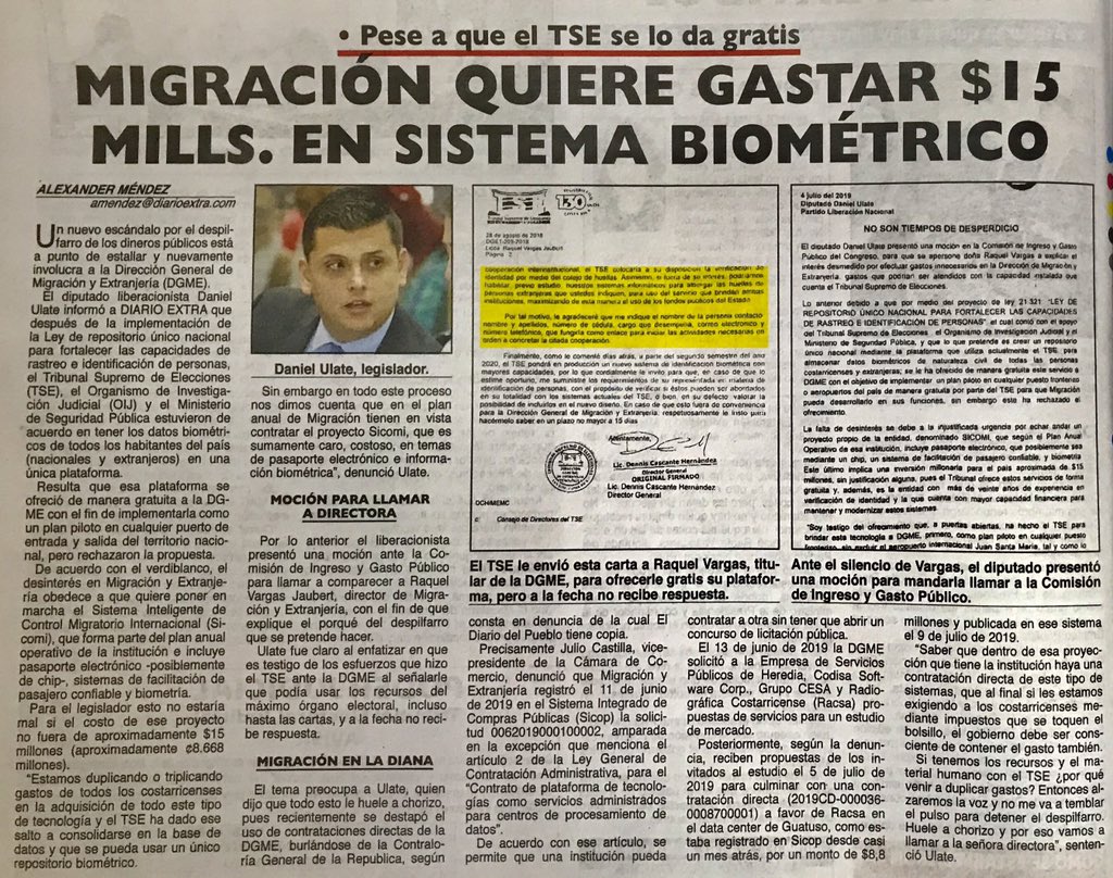 Estamos duplicando o triplicando gastos de todos los costarricenses en la adquisición de este tipo de tecnología cuando el TSE tiene las herramientas y lo brinda de forma gratuita a las demás instituciones.