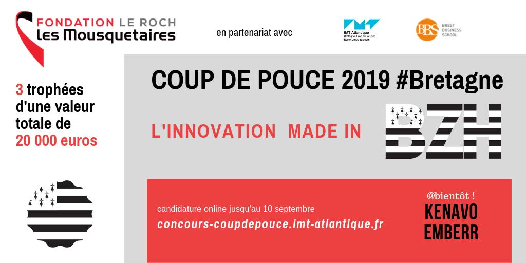 IMTAincubateur's tweet photo. [#innovation #Bretagne] Porteur de #projet ? Jeune #startup ? c'est le moment de soumettre votre projet #innovant au Concours Coup de Pouce 2019. 20 000 eur à se partager ! Infos et candidature sur https://t.co/EvQ1kPz0ZB https://t.co/WhX8PHLEzs