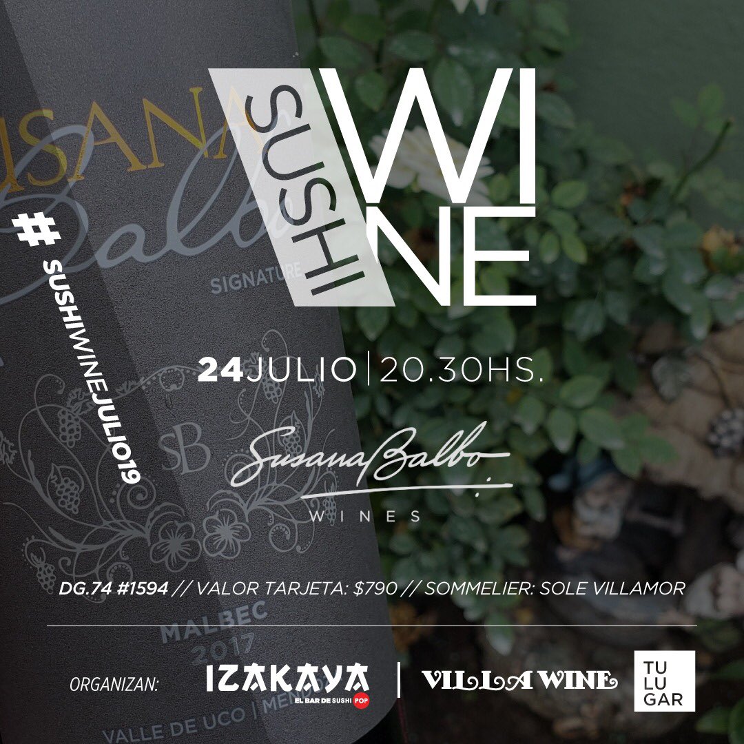 #SushiAndWine 
#SushiPopLaPlata &amp; #VillaWine 
En esta oportunidad junto a @susanabalbowines 

RECEPCIÓN 
con Osadía de Crear by Susana Balbo Wines
ENTRADA
con Críos Rosé of Malbec
PLATO
con Susana Balbo Signature Malbec
POSTRE
con Críos Dulce Natural.

Reservas 📲l ±5492216251115