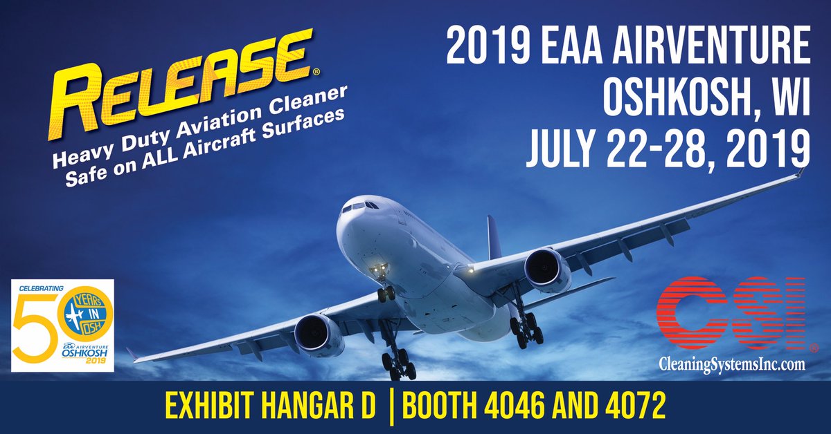 CSICommTrans's tweet image. Going to AirVenture next week in OshKosh?  Stop by and see the difference you can obtain with Release Aviation Cleaner and ask about our show special! #OSH19 #eaa #airshow #avgeek #oshkosh @EAA
