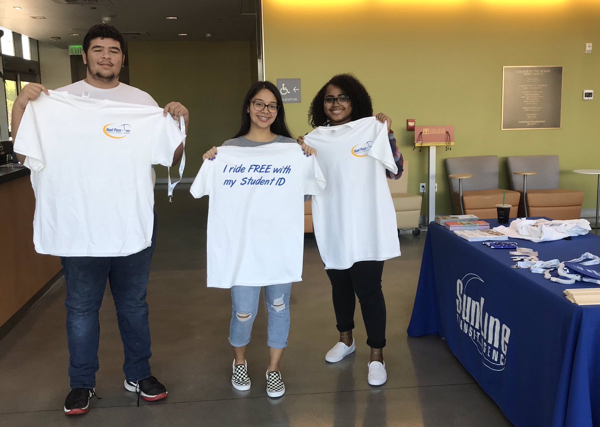 SunlineTransit's tweet image. These COD Students ride Free on SunLine’s SunBus fixed route service with their student ID!
#RideFree #STAHaulPass #SunLineTransit #SunBus #HaulPass #CODHaulPass