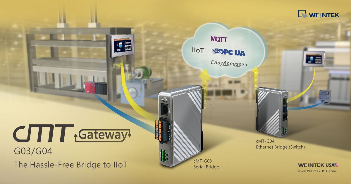 WeintekUSA's tweet image. @WeintekUSA The cMT-G03 #SerialBridge &amp;amp; cMT-G04 #EthernetBridge offer Bridge into the #IIoT Platform for #SmartManufacturing. 
#Weintek #WeintekGateway #SmartGateway #internetofthings #machinelearning #tech #thefutureoftechnology #digitaltransformation