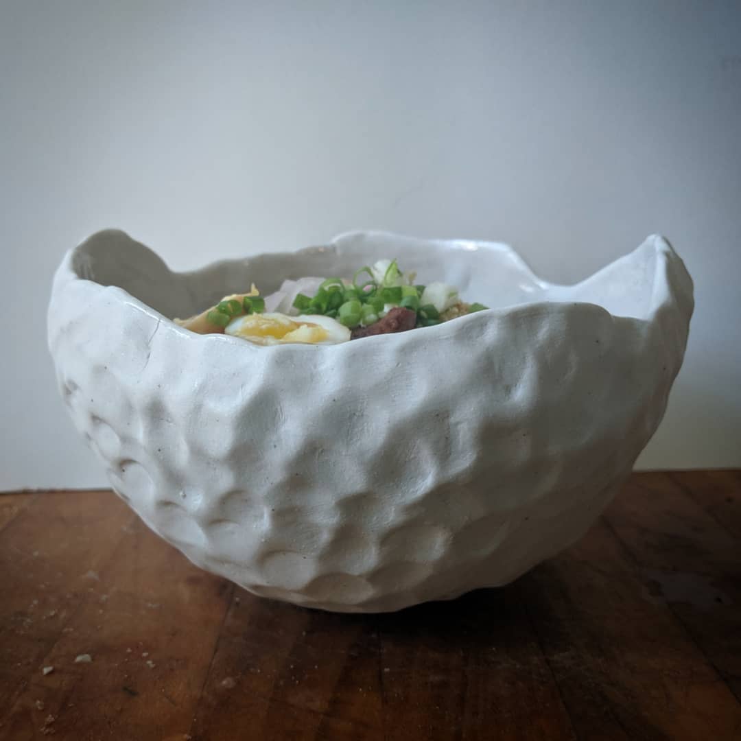 ceremonyclay's tweet photo. Playing with bigger dishes this week in the studio. I've been testing this shape, and its been perfect for my cold soba in dashi obsession this summer. I think of how it would look w squid ink pasta and a yolky sauce. #chefsplates #ceramics https://t.co/u9AHJaS30T