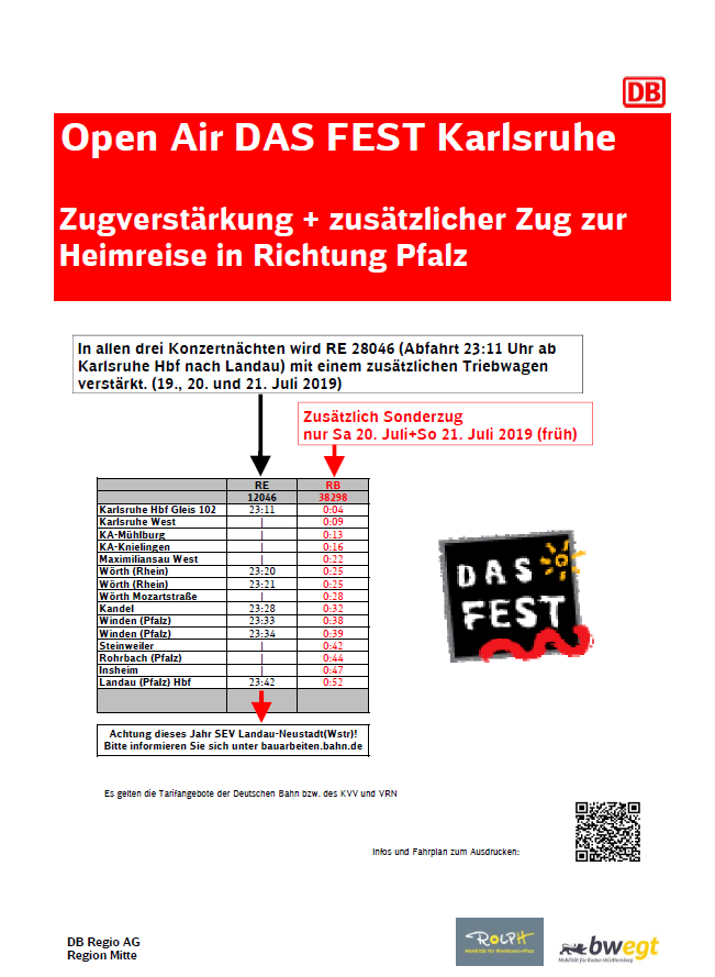 Regio_Mitte's tweet photo. Am #Wochenende ist es wieder so weit... 
@DAS_FEST steigt in #Karlsruhe 🎷🎸🎵

Für die Heimreise gibt es einen #Sonderzug sowie mehrere #Zugverstärkungen.

Die #Streckenagenten wünschen euch eine schöne #FestivalZeit und eine #reibungslose An.- und Abreise https://t.co/Dj6UkKkrJ7