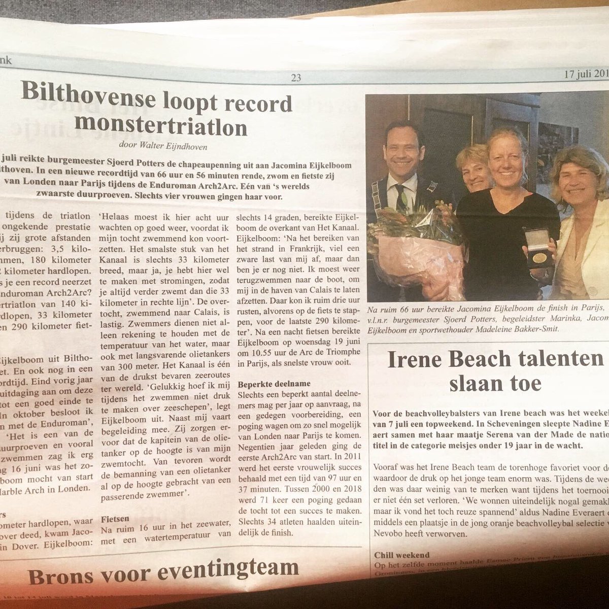 jaco_mina's tweet photo. Lokaal nieuws! #devierklank #biltschecourant
#citytrip #arch2arc #ultra #triatlon #triathlon #enduroman @ Bilthoven https://t.co/YdN9A3rdEh