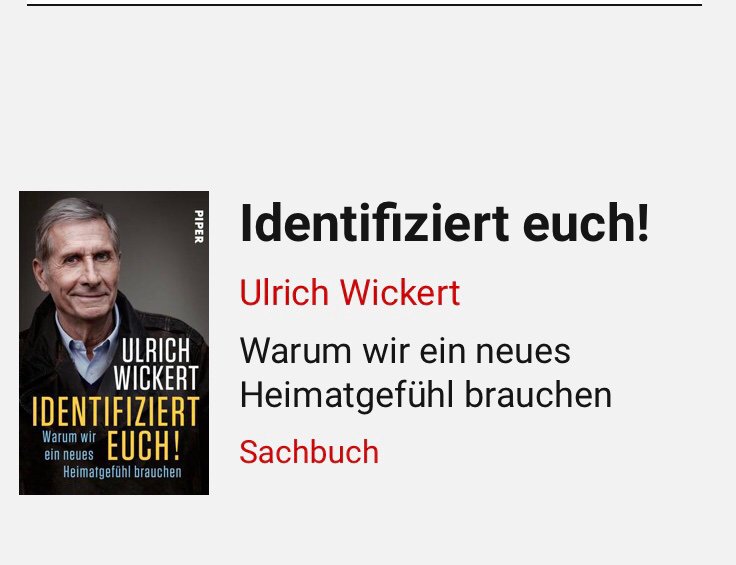 jagodamarinic's tweet photo. Die Ü70 sind gut beschäftigt mit Heimatbüchern. Nach Gauck nun Ulrich Wickert mit  Identifiziert euch! Identifiziert euch also! Mit den Wiesen, den Mohnblumen, der deutschen Romantik, mit Nachbars Garten und Besitz, nur bloß nicht mit „den Anderen“. #HeimatBoredom https://t.co/DQtimjgqYo