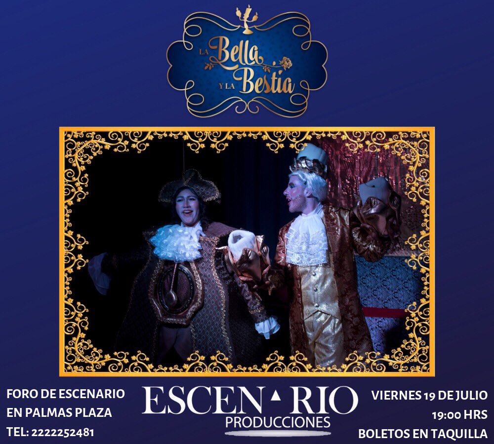 🎶Fábula ancestral, sueño hecho verdad, belleza y fealdad, juntos hallarán más que una amistad🎶
¡Mañana es el gran día para ver esta maravillosa producción!
¿Emocionados? 
Viernes 19 de julio 19:00 hrs. En Escenario en Palmas Plaza.
#Teatro #Arte #Artes #BellaYBestia #Musical