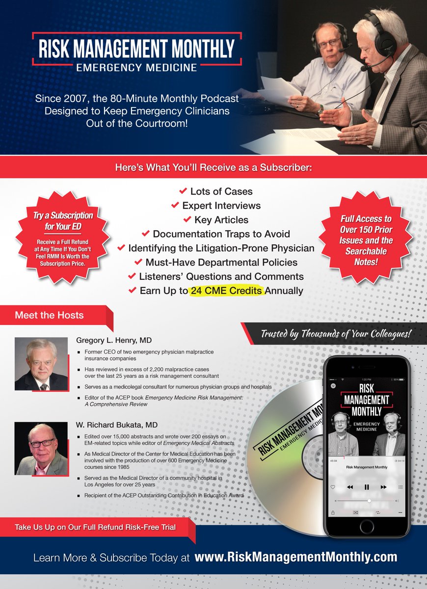 The Risk Management Monthly Podcast The straight talking monthly emergency medicine podcast that will keep you out of the courtroom. Upbeat, effective and high-yield, the easy way to stay up-to-date and out of the courtroom. Learn more and subscribe at riskmanagementmonthly.com.