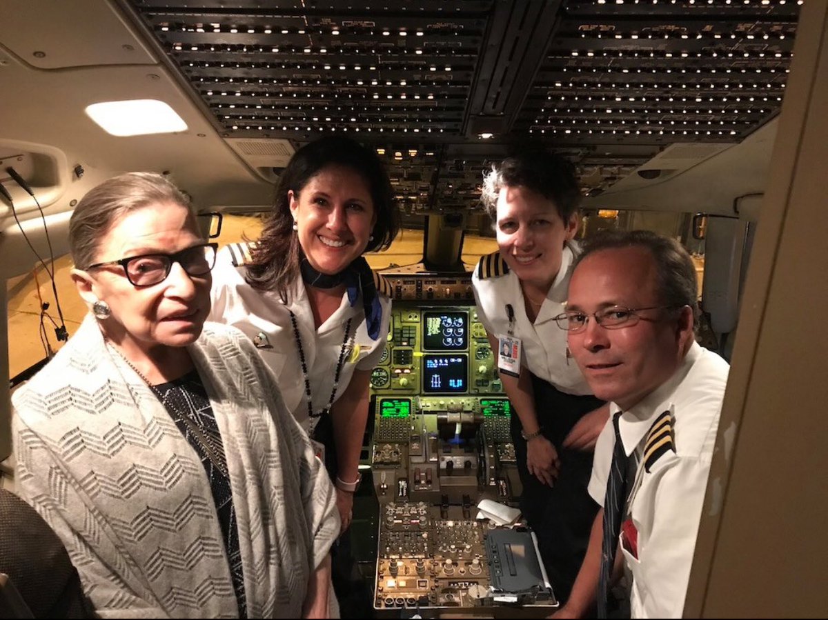 Look who flew @united earlier this month! None other than RBG! Thank you Captain Van Wormer and FO Duerk for our Robison game a great flight