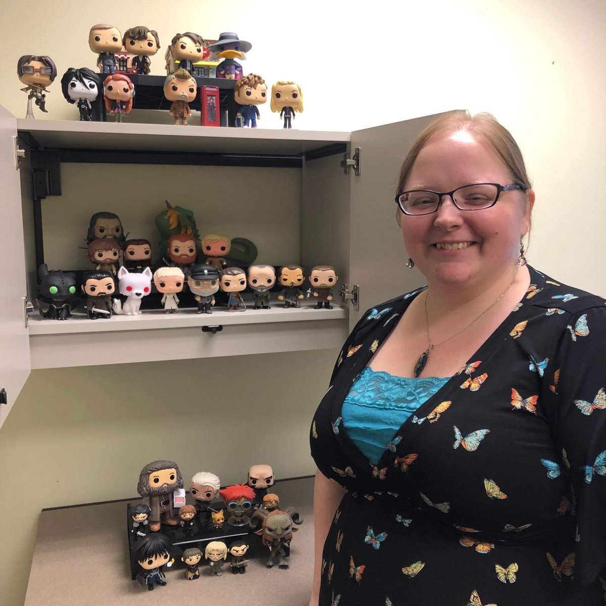 baerinsurance's tweet photo. #InsuranceNerdDay seems like the perfect time to show off Megan’s amazing Funko POP collection at her desk! https://t.co/3NznBt5q1Q