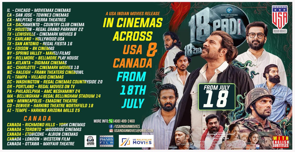 Chrissuccess's tweet photo. #Pathinettaampadi USA Theatres List!! https://t.co/yb4CwAZkJJ