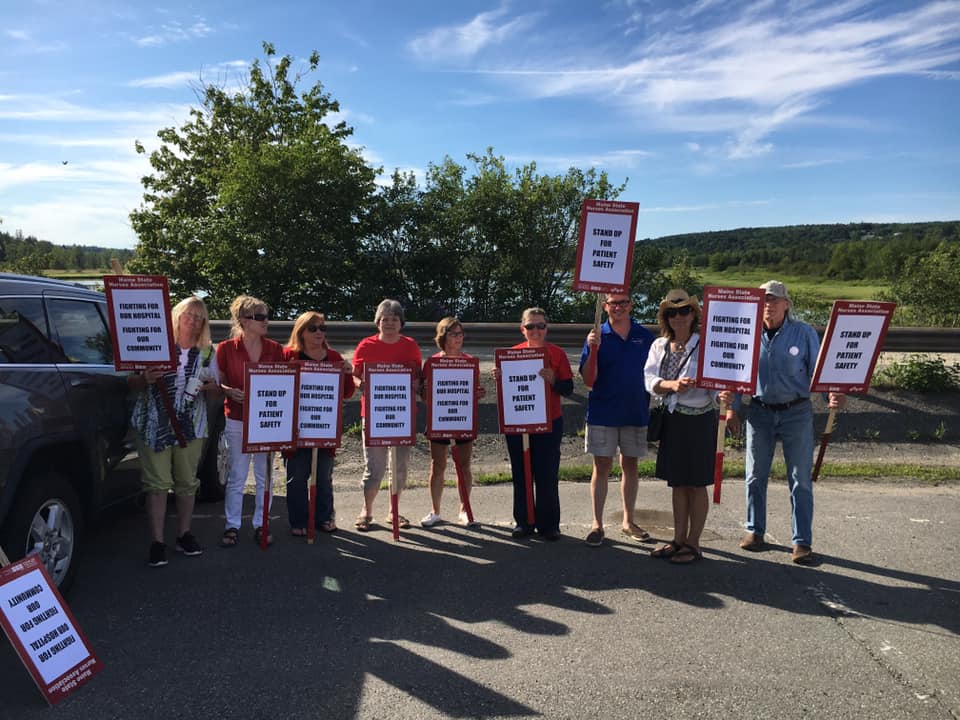 NationalNurses's tweet image. 📢 #Nurses and hospital technicians in Machias, Maine are on the picket line! 📢

“We're standing up &amp;amp; demanding that Down East Community Hospital management invest in safe patient care and staffing. Our community deserves better.”

- Berta Alley, RN, @MeNursesUnion #UnionStrong