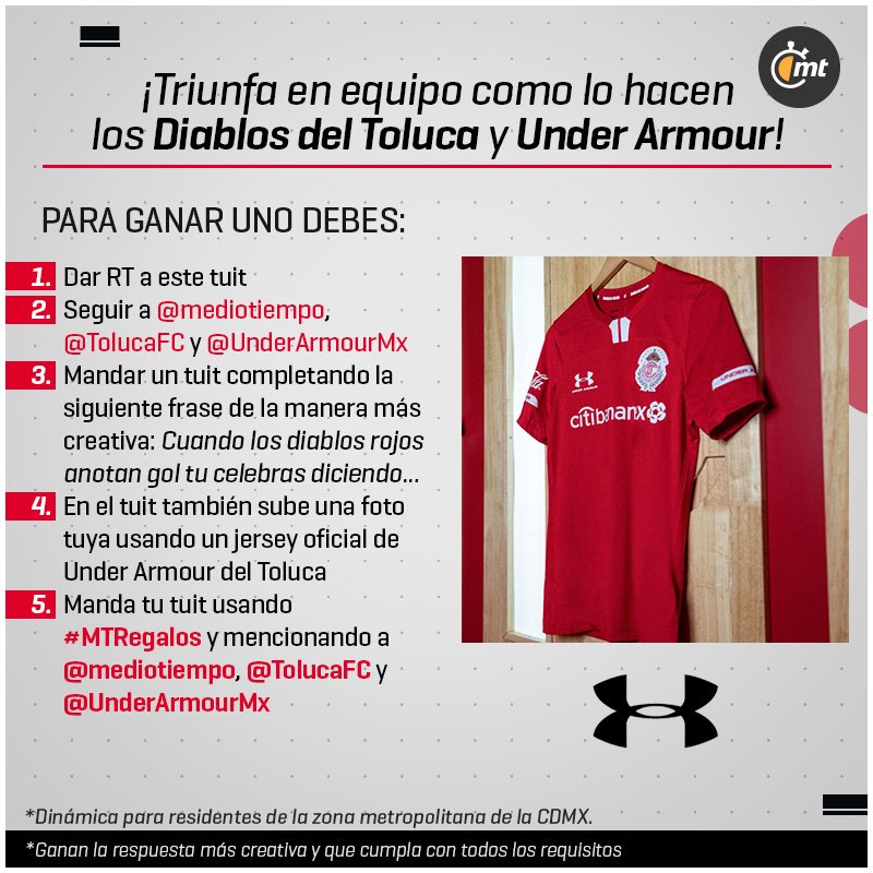 ¡Regalazo el que les tienen nuestros amigos del <a href="/TolucaFC/">Toluca FC</a> y @UnderArmourMx para que inicien infernalmente el siguiente torneo! 👹⚽️

Dense con este #MTRegalos🎁