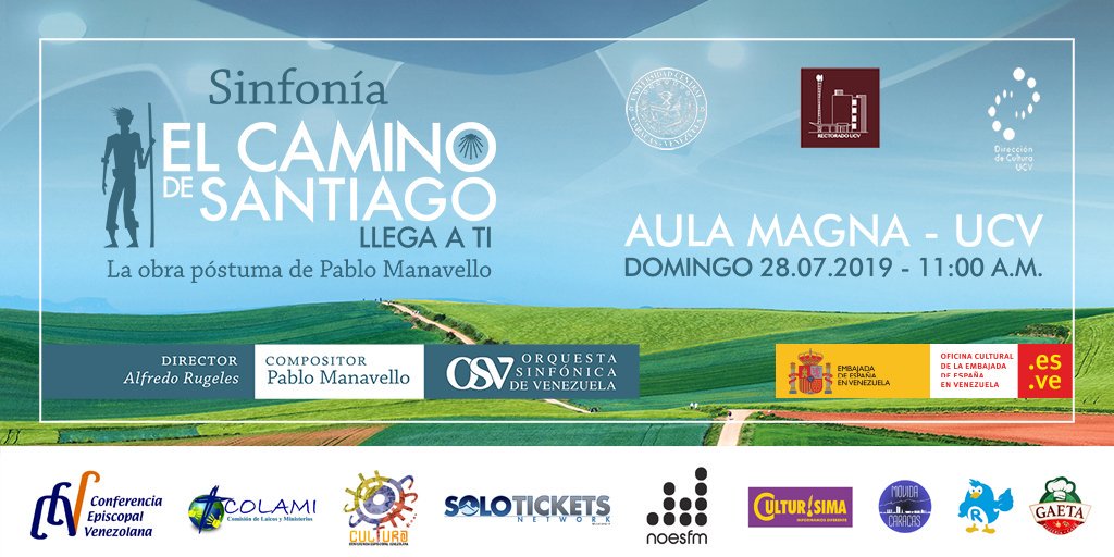 Teatro, Danzas y Suite Sinfónica en honor al Apóstol Santiago, éste domingo 28 de julio, 11.00 am, en el #AulaMagnaUCV #GrupoExpresionVenezuela #SementeNova <a href="/SinfonicadeVzla/">Orquesta Sinfónica Venezuela</a>
Compositor <a href="/pablomanavello/">Pablo Manavello</a>
<a href="/DirCulturaUCV/">Dirección de Cultura #UCV</a> <a href="/SomosCulturaUCV/">Somos Cultura #UCV</a> <a href="/UCV_Noticias/">UCV Noticias</a> <a href="/VivaLaUCV/">Viva la UCV</a> <a href="/CEVmedios/">Conferencia Episcopal Venezolana CEV</a> <a href="/Recomendao/">Recomendao</a>