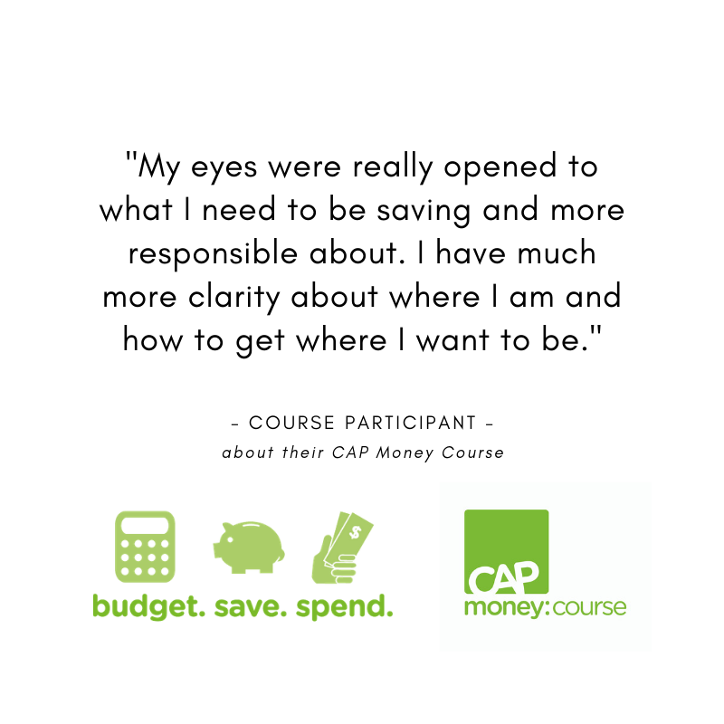 CAPinCanada's tweet photo. The CAP Money Course equips Canadians with tools for taking control of their money, and planning for the unexpected.
Hear it from a recent participant:
To find a CAP Money Course near you, visit: https://t.co/7Cl9DaPtgz
#CAPCanada #budget #save https://t.co/cinWT7ztZ3