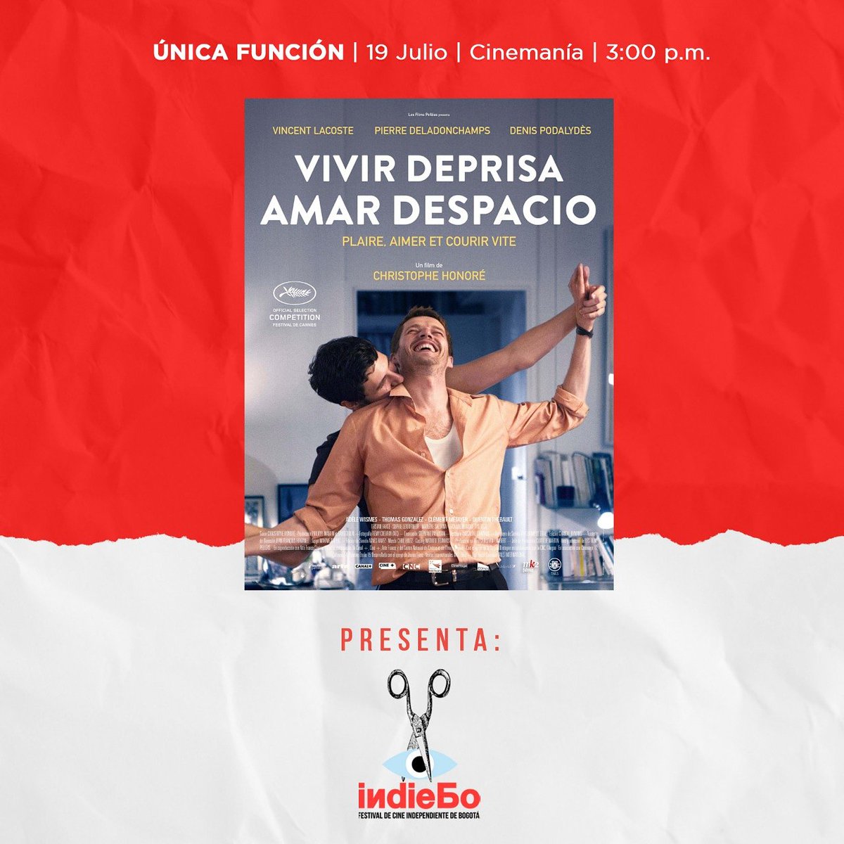 IndieBogota's tweet photo. El día de mañana se proyectará Vivir deprisa, amar despacio, película francesa con 4 premios y 9 nominaciones. Nominada a Palma de oro.
Te esperamos en @cinemaniacol

Selección Oficial #IndieBo #IndieBo5 #Bogotá https://t.co/O7aP7hpAqQ